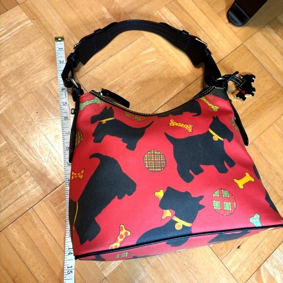 Dooney & Bourke Scottie Dog Bucket Bag Red Black Leather Handbag Plaid Lined - Picture 11 of 12